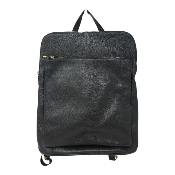 Borse In Pelle Black Pebbled Leather Convertible Purse Backpack Bag